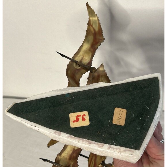 Brutalist Brass Birds in Flight Torch Cut Sculpture on Marble Base MCM 15x15 - Picture 9 of 11